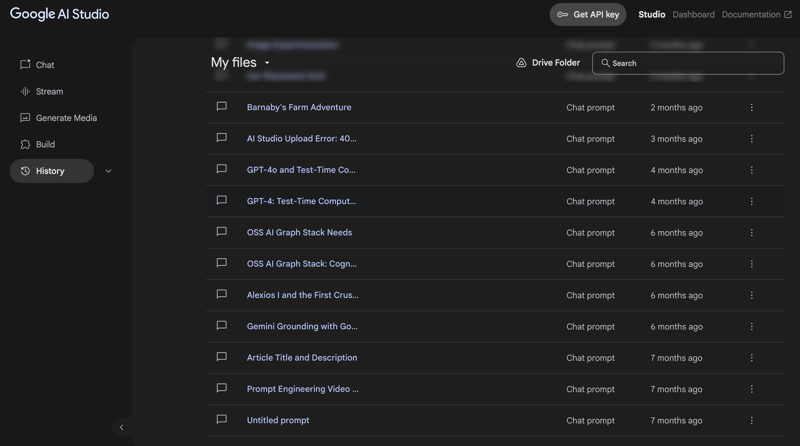 Google AI Studio’s Chat History Google AI Studio’s Chat History