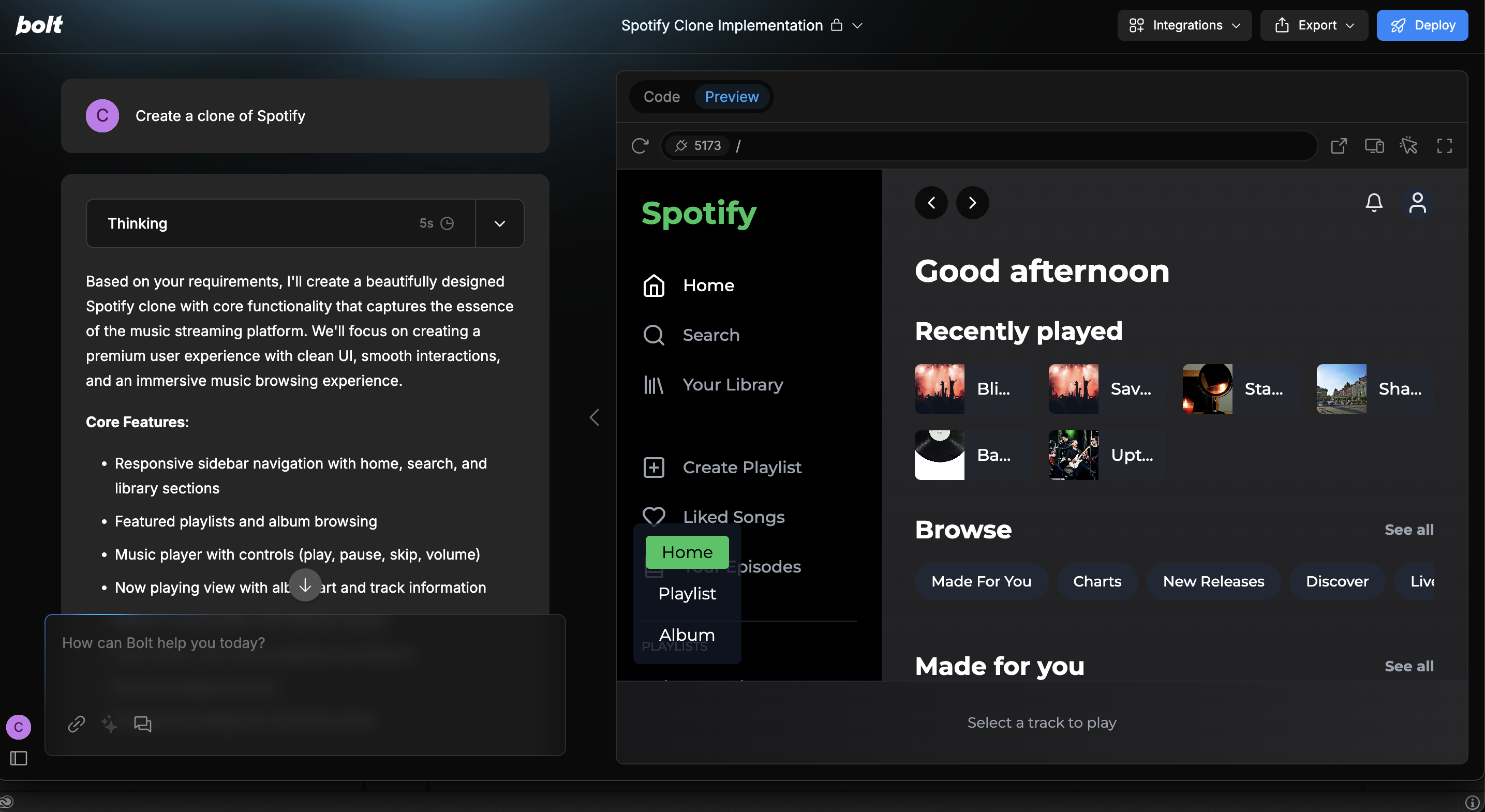 Library Access A clone of Spotify created by Bolt.new
