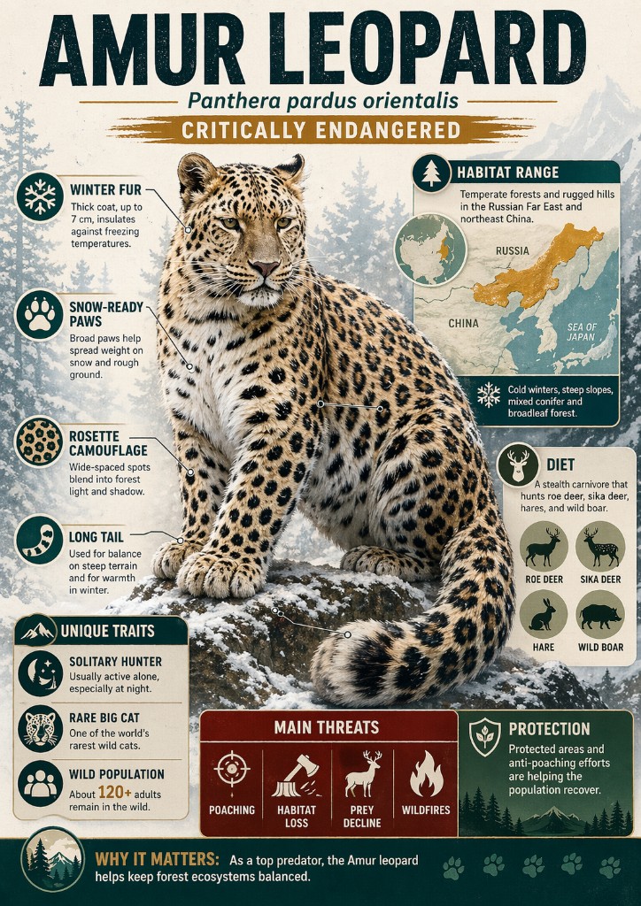 Amur leopard infographic generated with ChatGPT Images 2.0 ChatGPT Images 2.0 infographic about the critically endangered Amur leopard