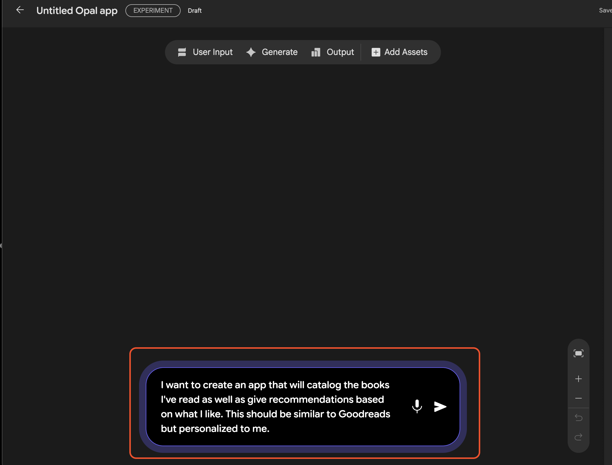 image 1 Opal interface showing an initial app generated from a simple prompt